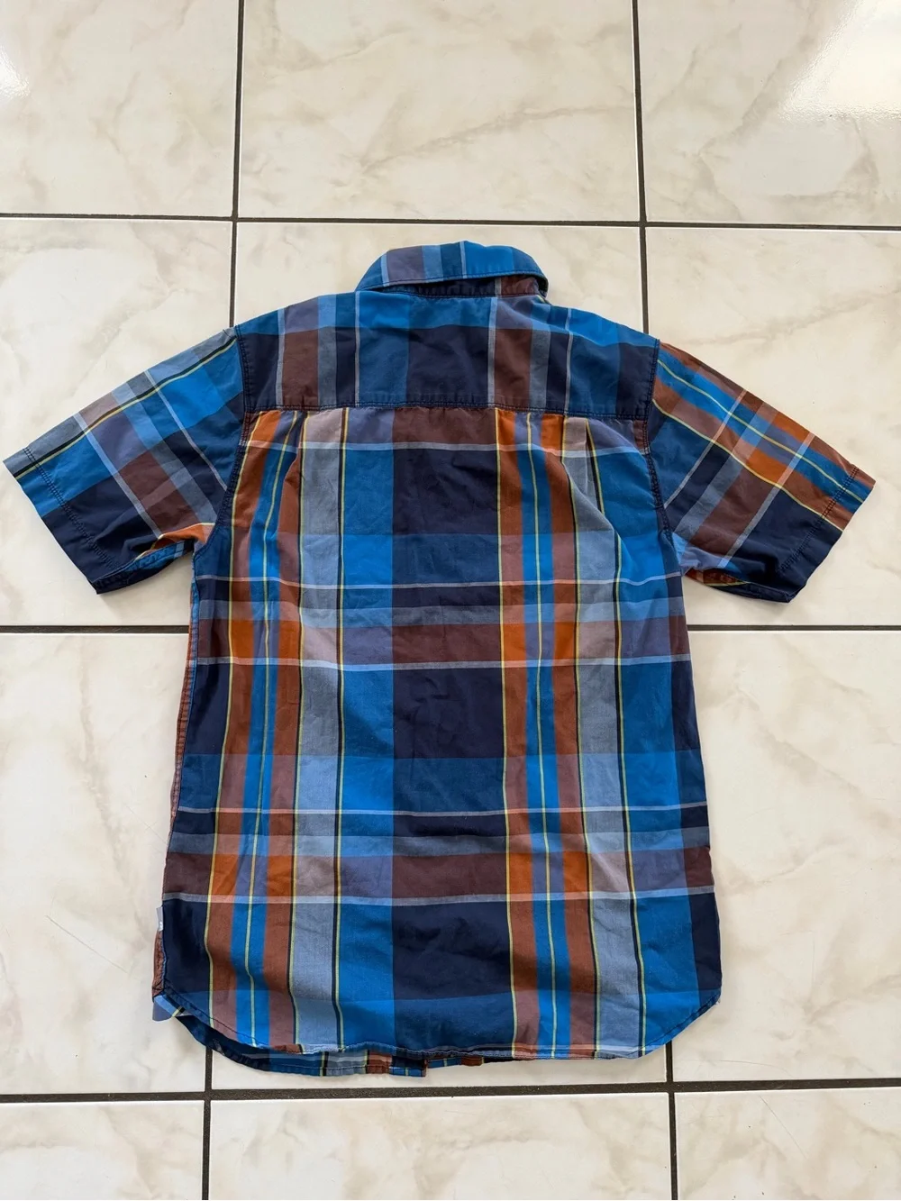 The North Face Blue and Brown Plaid Short-Sleeve Button-Down Shirt